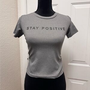 Stay Positive Gray Ribbed Short Sleeve Tee